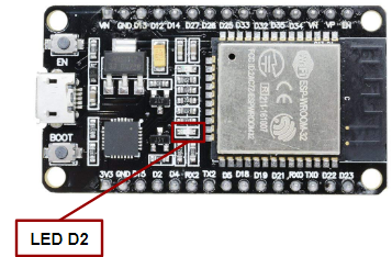 O Pino D2 possui conexão com um doa LED embutidos na própria placa ESP32.